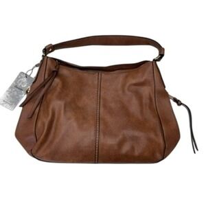 Realer Women Cognac Brown Vegan Leather Hobo‎ Shoulder Bag with Crossbody Strap